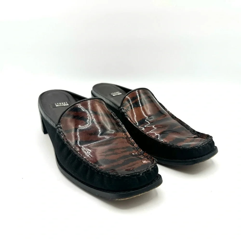STUART WEITZMAN VINTAGE BLACK BROWN SHOE ANIMAL PRINTS SLIP ON SHOE BLOCK HEELS - Picture 5 of 16
